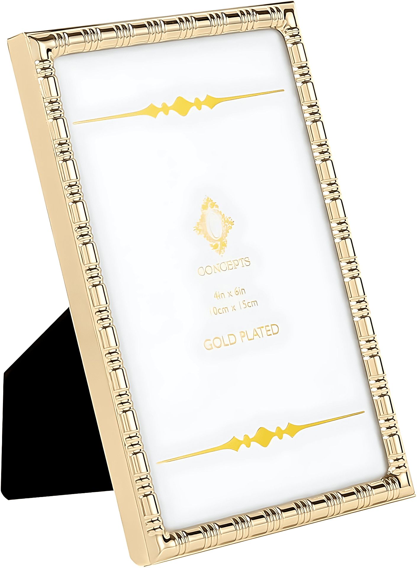 Concepts Set of 4 - 4x6 Gold Bamboo Textured Metal Picture Frames, Family Photo Frames, Elegant Tabletop & Wallhung Decor - bulk pack