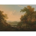 thumbnail image 2 of James Lambert of Lewes 18x14 Black Ornate Wood Framed Double Matted Museum Art Print Titled - A River Scene with Thatched Huts by a Bridge Over a Weir, 2 of 5