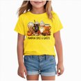 thumbnail image 2 of KPOPLK Big Girls Halloween T-Shirt Fall Cute Cartoon Ghost Short Sleeve Shirt Kids Girl Crewneck Top Size 3-4 Years,Yellow, 2 of 4