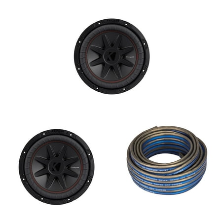 Kicker (2) 52CVR102 - CVR10 CompVR 10-Inch (25cm) Subwoofer, DVC, 2-ohm w/ Speaker Wire Bundle
