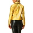 thumbnail image 3 of INSPIRE CHIC Women's Holographic Shiny Zipper Biker Metallic Jackets XS Gold, 3 of 6