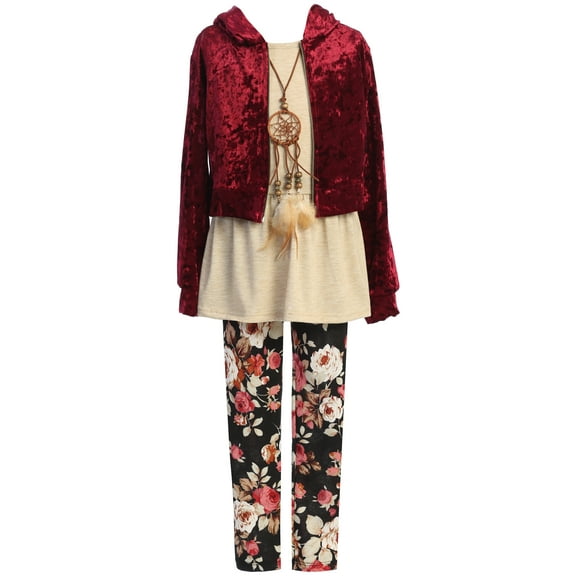 Little Girls Long Sleeve Outerwear Top Blouse Pant Girls Clothing Set Outfit Burgundy 4 (J20KS99)