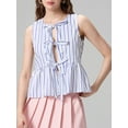 thumbnail image 6 of Rdhnmea Women's Summer Striped Tops Sleeveless O Neck Bow Tie Front Vest, 6 of 9