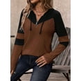 thumbnail image 3 of Women'S Long Sleeve Shirts Color Block Zipper Tops Tunics Casual Fall Ladies Tees Brown M, 3 of 7