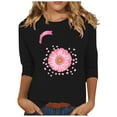 thumbnail image 2 of Alkepwun Women's October Pink Shirt Breast Cancer Fighter T-Shirt Sunflower Graphic Tees Casual 3/4 Sleeve Tops, 2 of 4