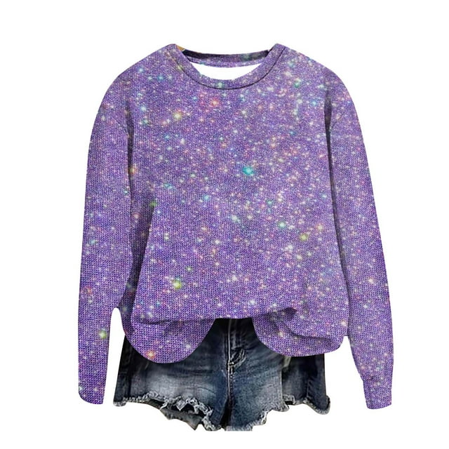 AYA Sweat-Shirt à Manches Longues Imprimé Scintillant pour Femmes pour Événements de Fête