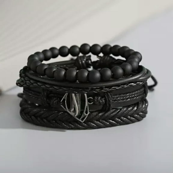 EOEMY Black Men'S Braided Leather Stainless Steel Cuff Bangle Bracelet Wristband-Superman