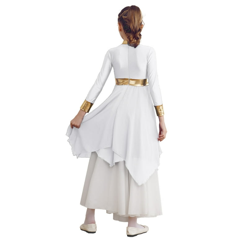 iiniim Kids Girls Long Sleeve Praise Liturgical Church Christian Worship Tunic Dress Dancewear Size 6 16 A White 6