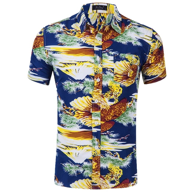 Blusa de camisa de manga corta con solapa de moda informal con patrón estampado para hombre Pompotops oipoqjl43398
