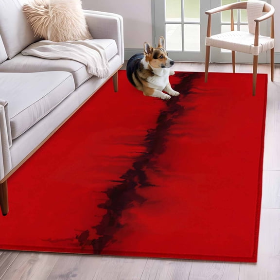 3'x5' Rug for Living Room Bedroom, Red Black Ombre Washable Area Rugs Non-Slip Carpet Mats, Modern Abstract Art Indoor Low Pile Area Rug Runner for Kitchen, Mudroom