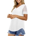 thumbnail image 4 of UVN Womens Summer Tops V Neck Lace Short Sleeve Shirts Casual Curved Hem Loose Fit Blouses, 4 of 9