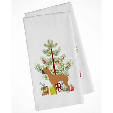Boxer Merry Christmas Tree White Kitchen Towel Set of 2 Dish Towels