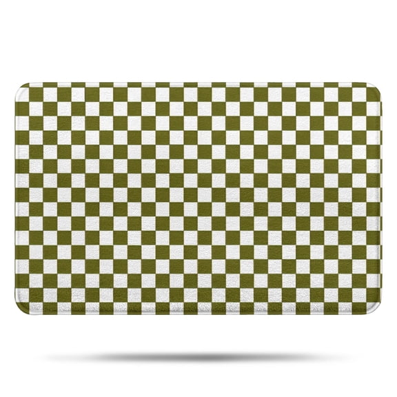 Olive Green and White Checkerboard Pattern Bathroom Rugs Mat,Non Slip Microfiber Bathroom Rug,Rubber Backing,Soft Bathroom Mats for Bathroom Floor,Tub and Shower,17x27in(43x68cm)