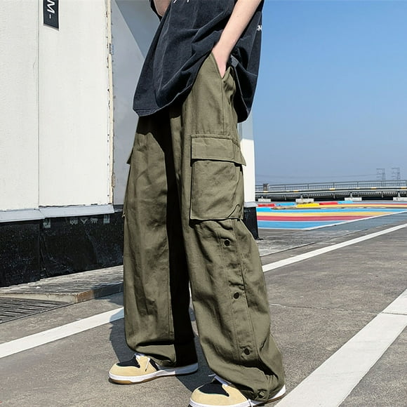 Pantalon Cargo pour Homme à Multiples Poches avec Jambe Boutonnée, Taille Élastique à Cordon, Pantalon Décontracté d'Extérieur, Cheville Fuselée, Vêtement de Travail pour la Randonnée et le Quotidien