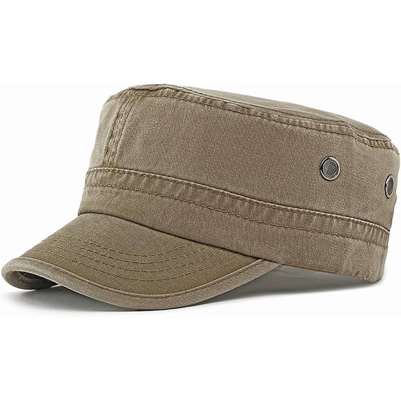 CoCoMangos Cadet Army Cap for Men Women Washed Cotton Military Flat Top Hat