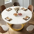 thumbnail image 3 of 47.2" Round White & Gold Dining Table | Seats 4-6 | Durable Steel Geometric Base | Scratch & Heat Resistant MDF Top | Perfect for Dining Room, Kitchen, 3 of 7