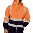 thumbnail image 2 of KeShDi Mens Winter Jacket Men's Solid Color Hooded Sweatshirt with Reflective Strip Sanitation Work Clothes Match Color Zipper Hoodie Orange XL, 2 of 4