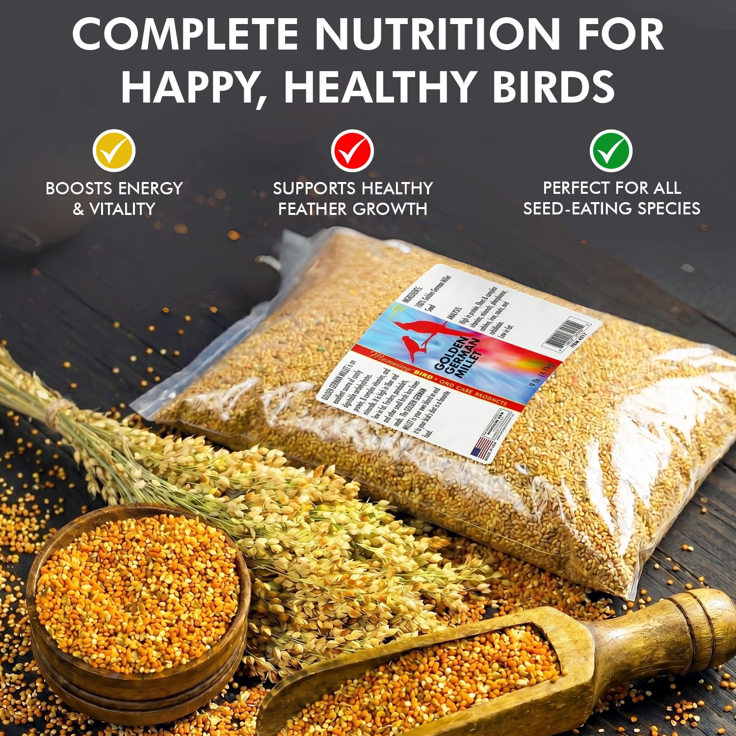 Morning Bird Golden German Millet 9 lbs – Bird Food for Parakeets, Finches & Canaries – Natural Millet Seed for Daily Nutrition