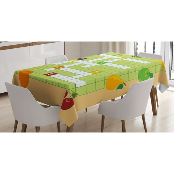 Word Search Puzzle Tablecloth, Vivid Graphic Summer Fruits with Educational Crossword Game for Kids, Rectangular Table Cover for Dining Room Kitchen, ...