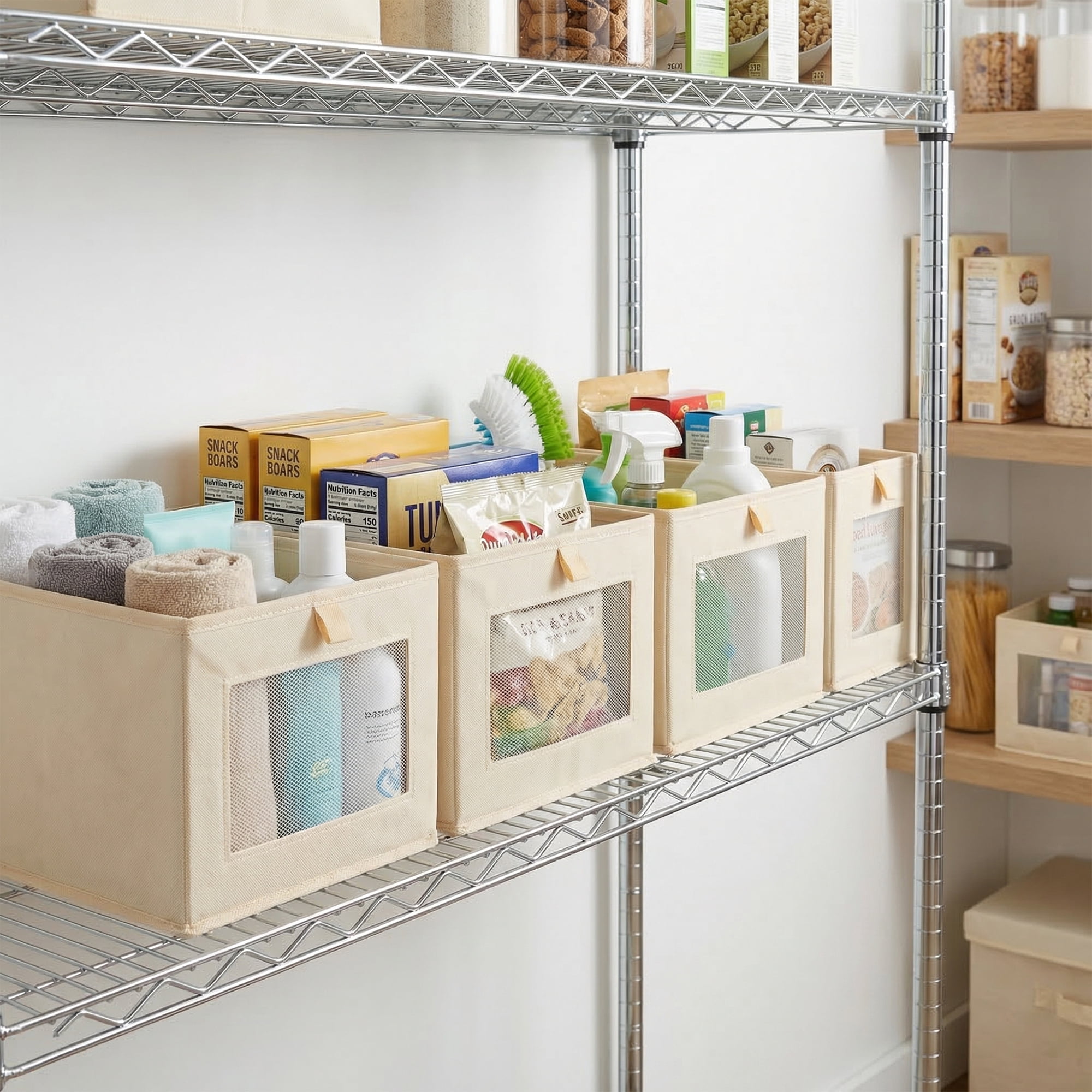 Unique Bargains 3pcs Storage Cube Fabric Storage Bins Beige 14.2*9.8*7.9in