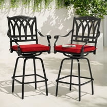 Nuu Garden Patio Swivel Bar Stool Set of 2, Ergonomic High Swivel Bar Stools Chairs, E-Coated Cast Aluminum Outdoor High Bistro Stools with Removable Olefin Cushions, Black and Red