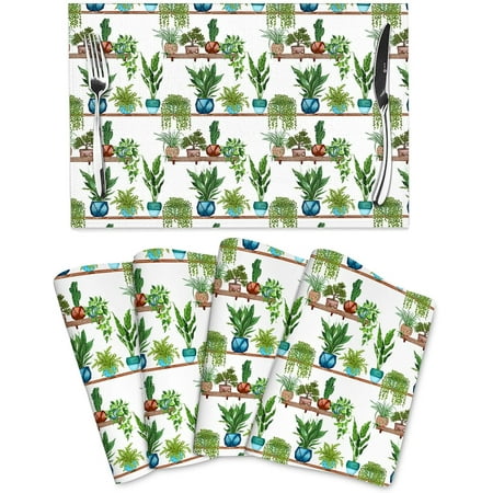 

Green Plant Placemats for Dining Green Table Mats Set of 4 Heat Resistant Place Mats for Holiday Party Outdoor Spring Summer Farmhouse Gardening Kitchen Decor