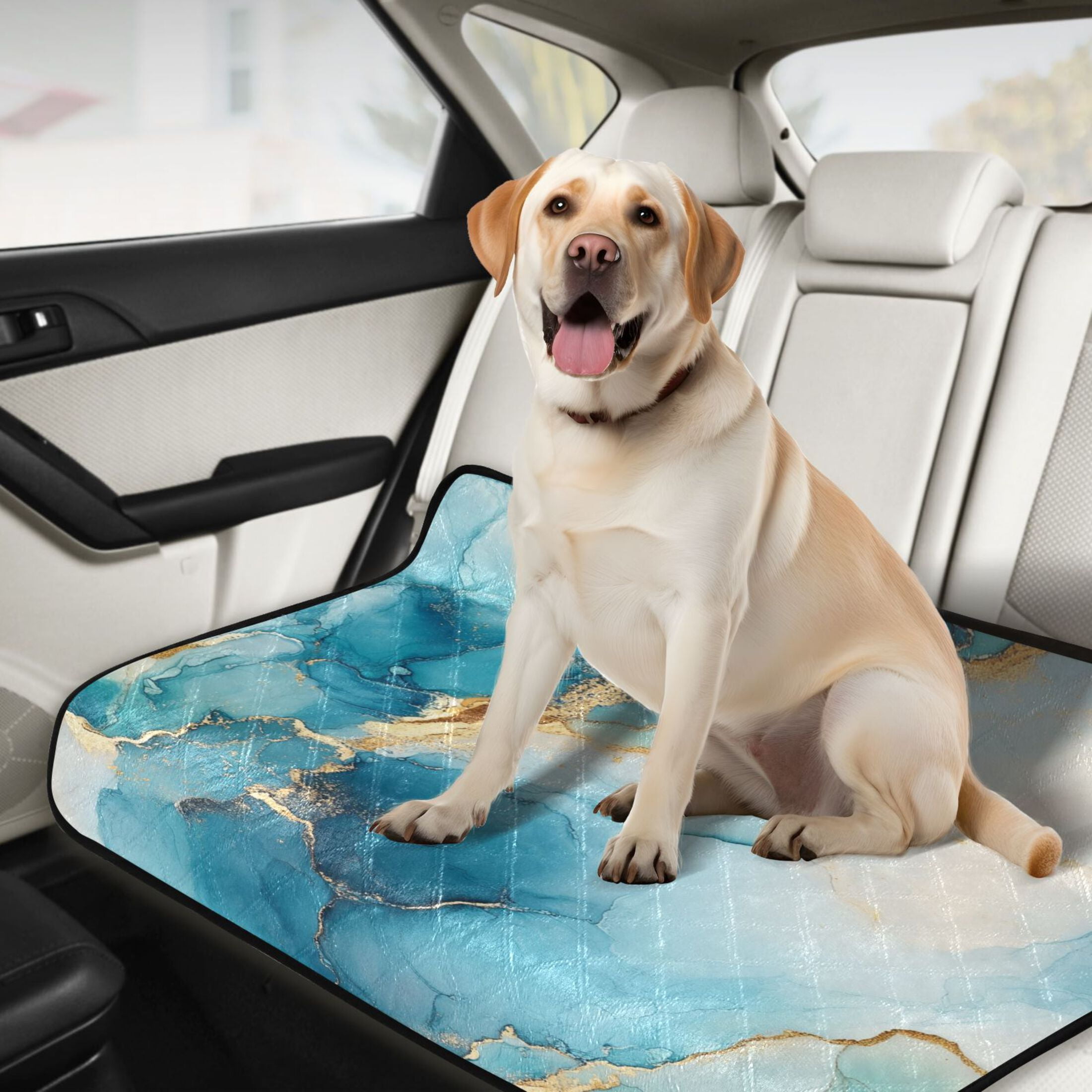 Qxltty Gilt Cyan Marble Cat litter Pads Pet Set of 2 Diaper Mats Center Anti-leakage Layer Absorbent Soft and Comfortable