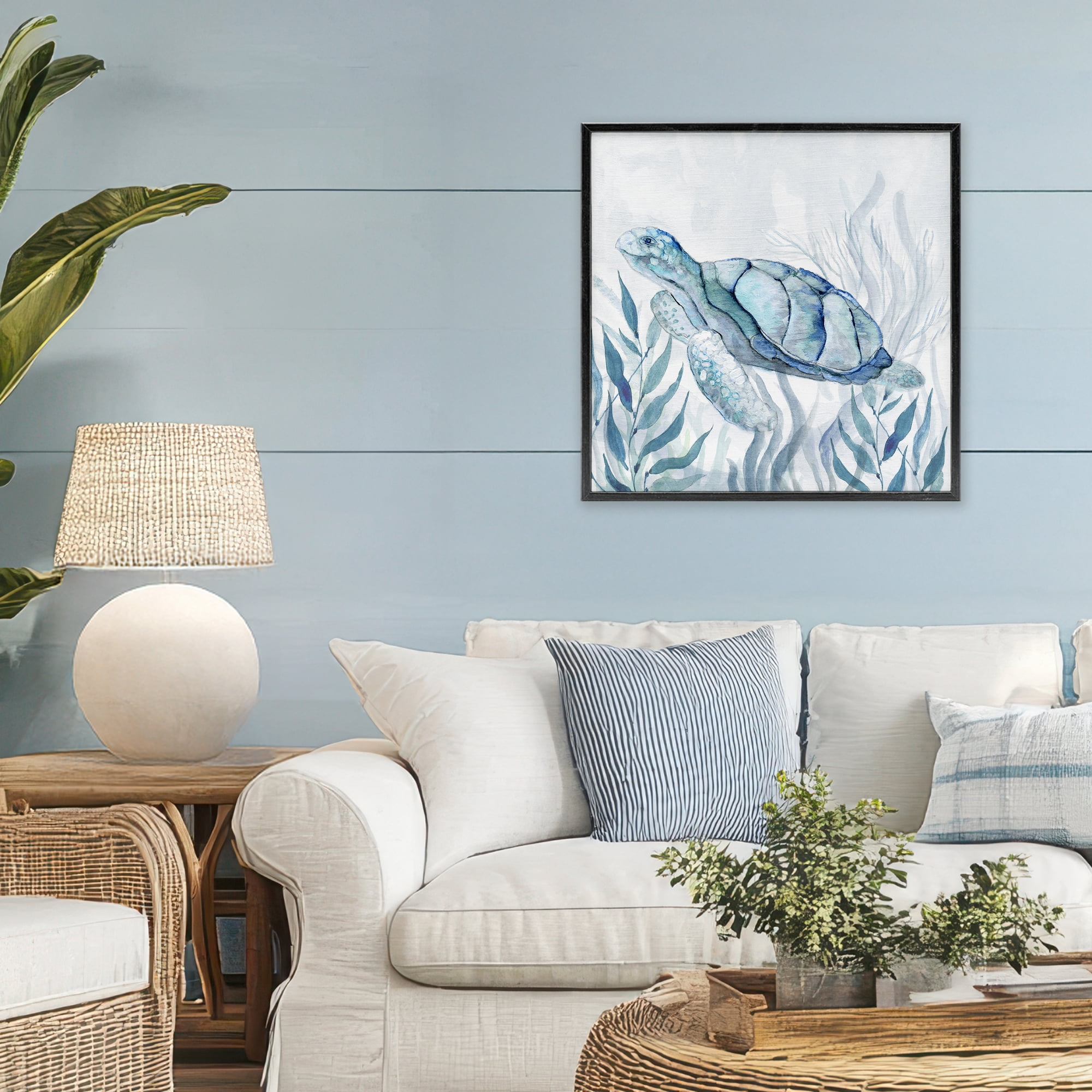 Stupell Industries Sea Turtle with Subtle Smile Black Framed Giclee Art, design by Janet Tava