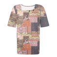 thumbnail image 5 of Women's Summer Tops Summer Pleated Square Neck Flotral Printed Short Sleeve Shirts Casual Loose Tunic Blouses (XL, Khaki), 5 of 5