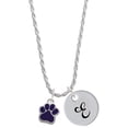thumbnail image 1 of Delight Jewelry Silvertone Small Purple Paw Silvertone Script Initial Disc - E - Charm Necklace, 20"+3", 1 of 4