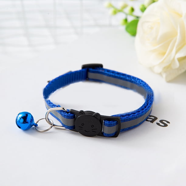 Collar con cascabel para mascotas, hebilla de seguridad, ajustable, reflectante, para gatos, perros, cachorros y gatitos, color azul