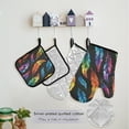 thumbnail image 5 of 5 Pcs Kitchen Set Heat Resistant Oven Mitts and Non-Slip Pot Holders with Adjustable Cooking Apron Beautiful Colorful Feather, 5 of 6