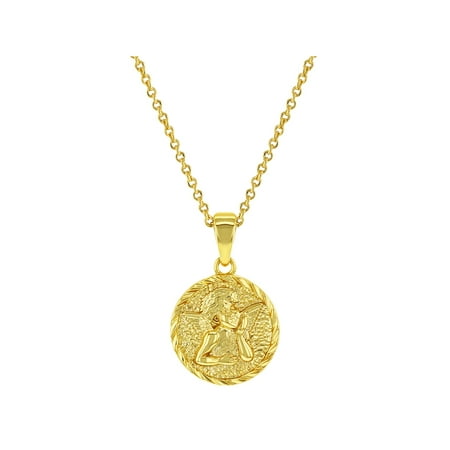 18k Yellow Gold Plated Guardian Angel Medal Baptism Gift Pendant Necklace