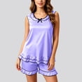thumbnail image 5 of BUIGTTKLOP Satin Pajamas Sets for Women Sleeveless Bowknot Tank Tops Elastic Waisted Shorts Soft Loungewear, 5 of 6