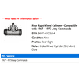 thumbnail image 2 of Rear Right Wheel Cylinder - Compatible with 1967 - 1973 Jeep Commando 1968 1969 1970 1971 1972, 2 of 2