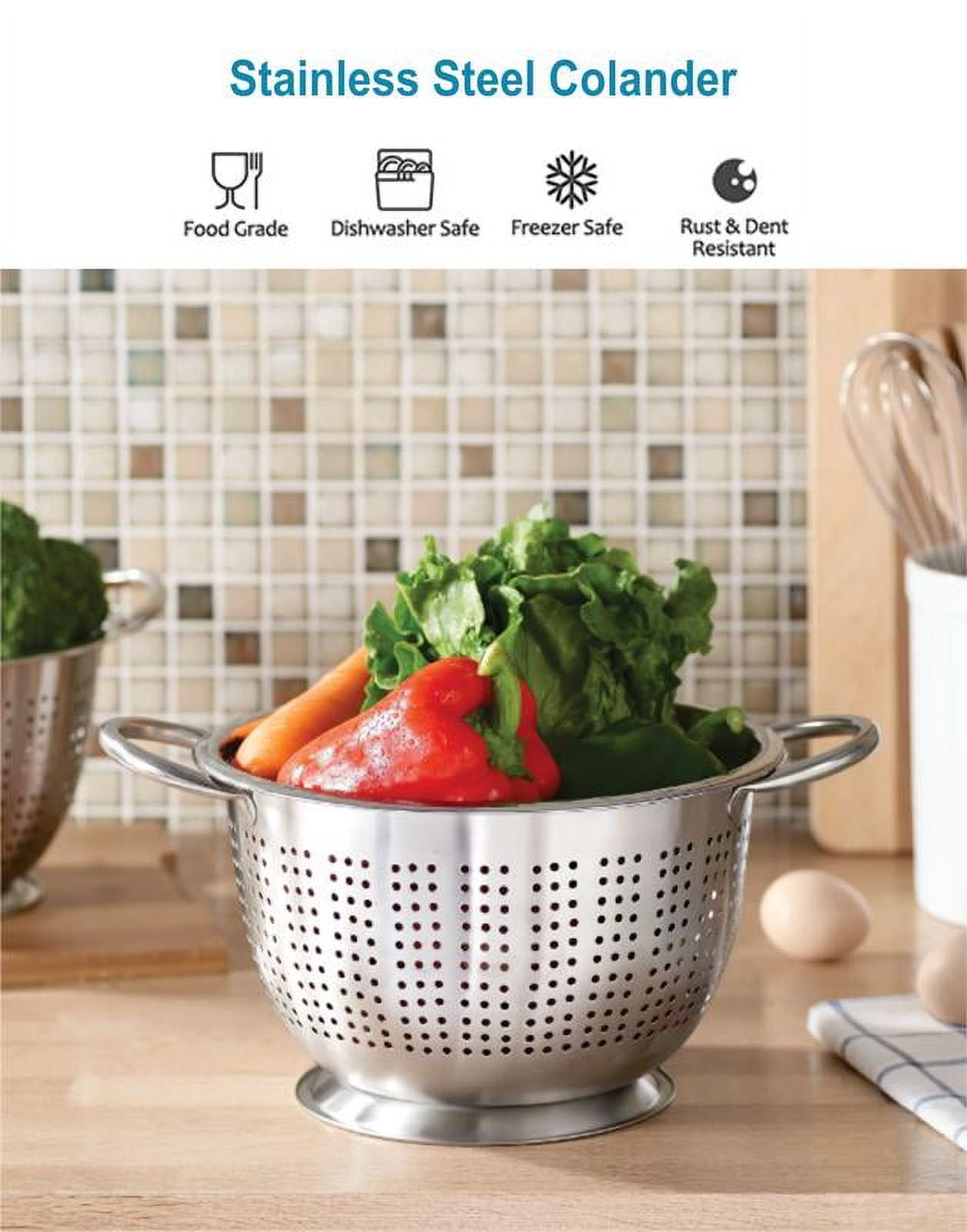 Mainstays Stainless Steel Colander, 5 qt, 10 in