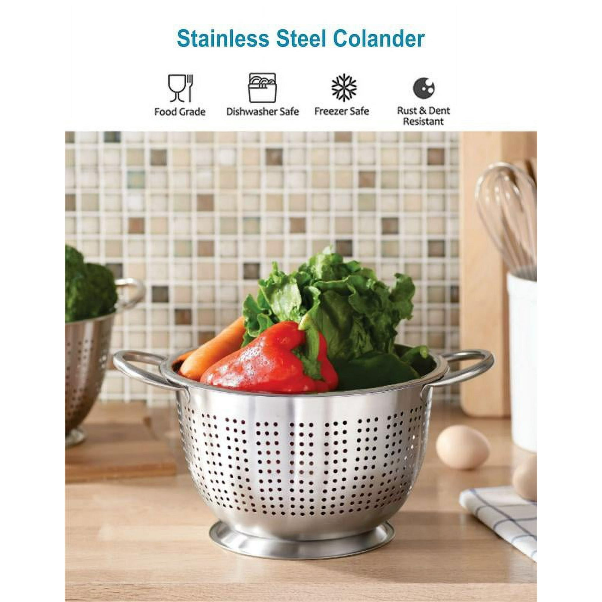 Mainstays SS 5QT Multi-Use Colander for Straining, Draining & Rinsing Pasta, Fruits or Vegetables
