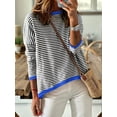 thumbnail image 2 of Womens Sweaters Long Sleeve Crew Neck Color Block Striped Casual Knitted Pullover Tops Black & Blue XXL, 2 of 7