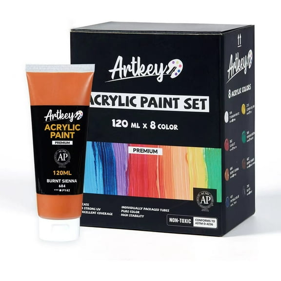 Vibrant Acrylic Paint Set - 8 Essential Colors, 120ml Tubes