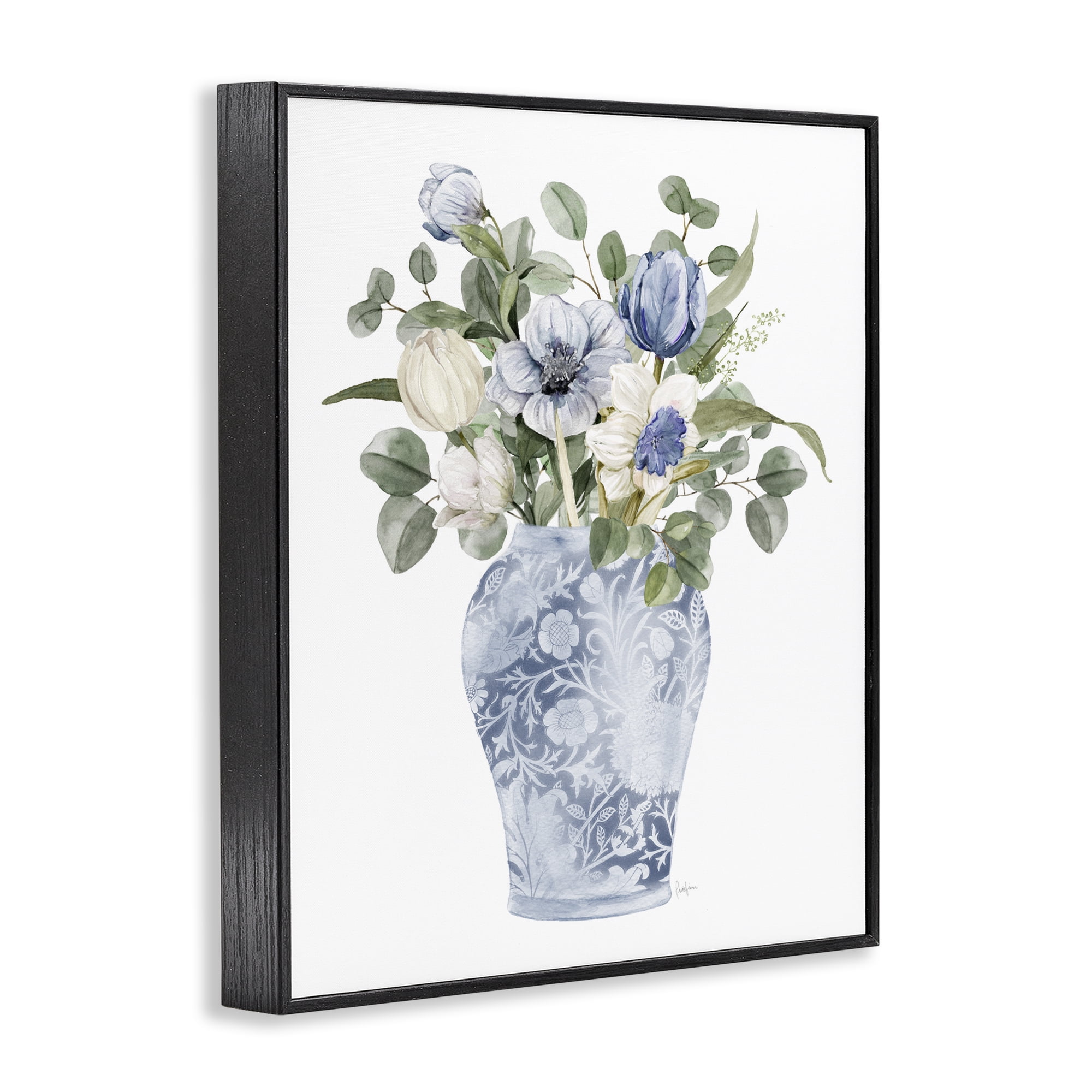 Stupell Industries Ornate Vase Tulips Black Framed Giclee Art, design by Livi Finn