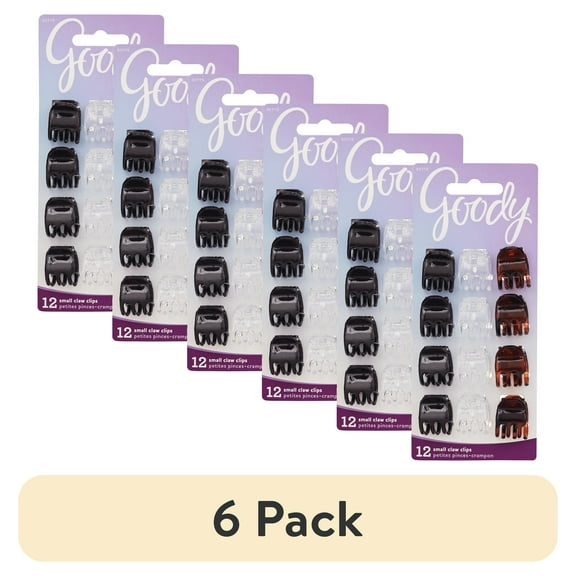 (6 pack) Goody Classic Mini Claw Clips, Slide-Proof Grip, All Hair Types, Assorted Colors, 12 Ct