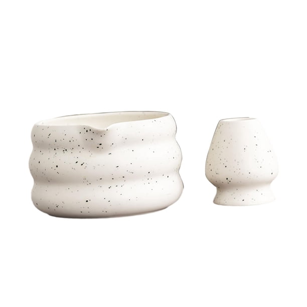 2 piezas de utensilios para té matcha con soporte para batidor, fácil de limpiar. Blanco