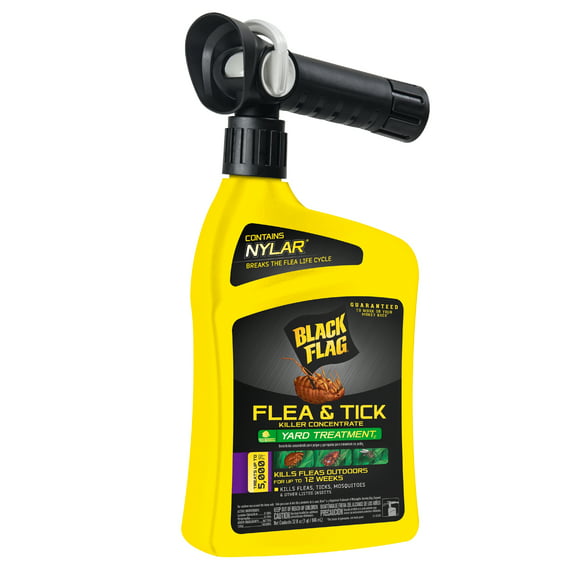 Black Flag Flea and Tick Killer Concentrate Yard Treatment 32 Ounces, Ready To Spray, QuickFlip Hose End
