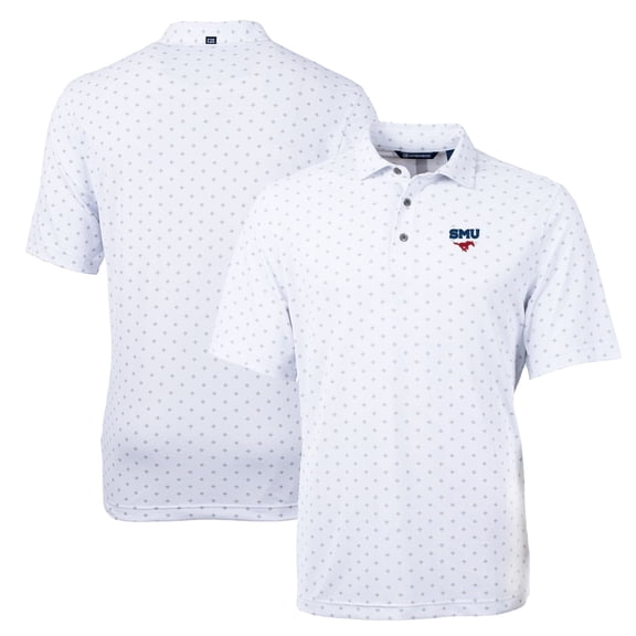 Men's Cutter & Buck White SMU Mustangs Big & Tall Virtue Eco Pique Tile Print Recycled Polo