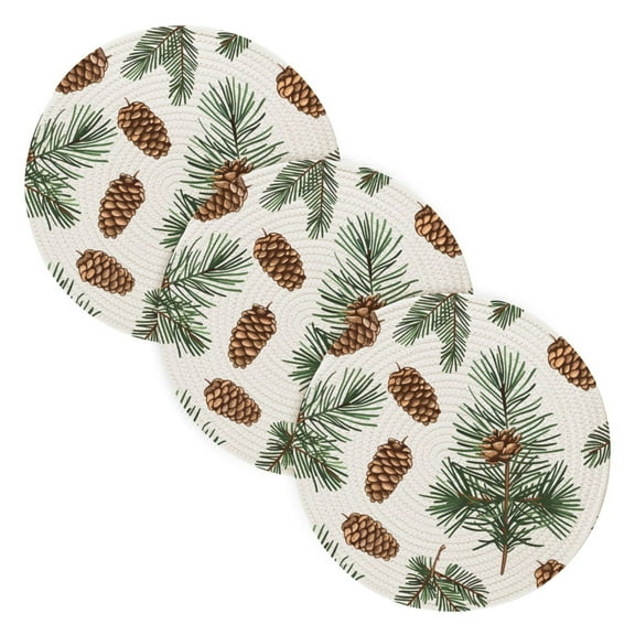 Pine Cone Trees Trivet Mats Woven Pot Holders 3Pcs Non-Slip Heat Resistant for Hot Pots Pans Pats