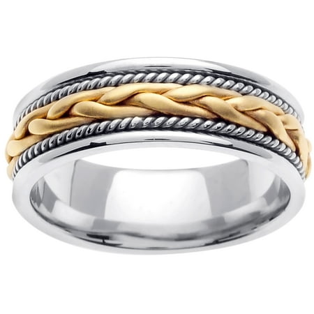 - 18K Two Tone Gold French Braid Handmade Comfort Fit Women's Wedding Band (7mm)