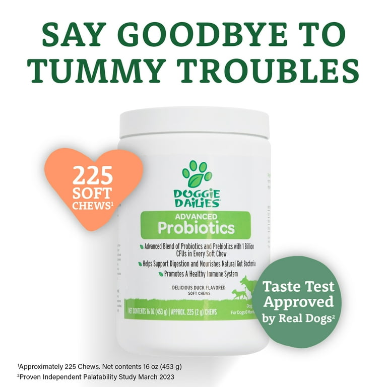 Doggie Dailies Probiotics for Dogs 225 Soft Chews Duck Flavored