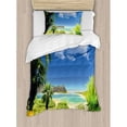 thumbnail image 3 of Tropical Duvet Cover Set King Size, Paradise Beach with Palm Trees in Exotic Island Happiness Coastal Charm Image, Decorative 3 Piece Bedding Set with 2 Pillow Shams, Multicolor, by Ambesonne, 3 of 3