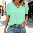 thumbnail image 2 of Turilly Women's Fashion Spring/Summer Clothing Solid Color Base T-Shirt Button Short Sleeve V-Neck Top/Shirt, 2 of 6