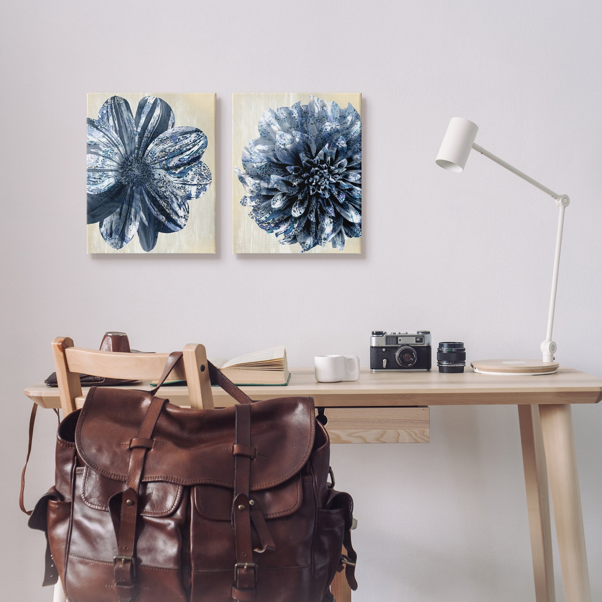 Stupell Indigo White and Tan Marble Blooming Flowers, 2pc Multi Piece Canvas Wall Art Set, 16 x 20 - Multi-color - 16 x 20